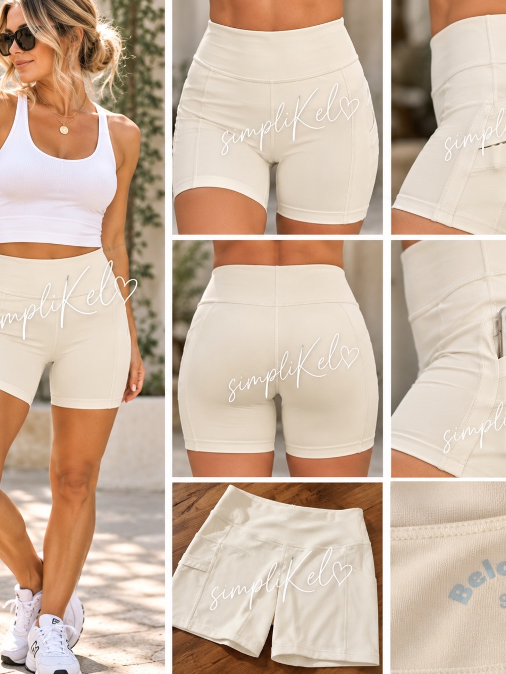 Beldrie Ivory High Rise Biker Shorts Golf Tennis Activewear Pockets Size S